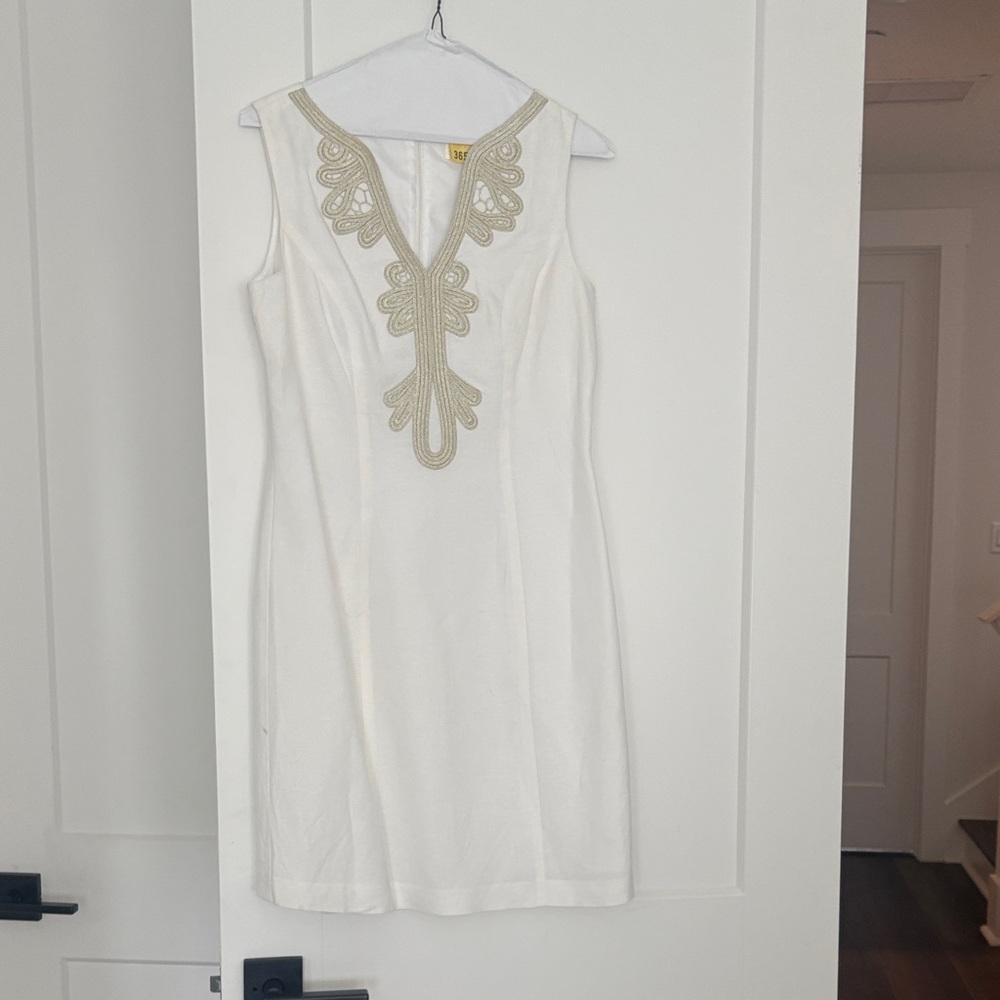 Eliza J White Dress with Gold Detailing